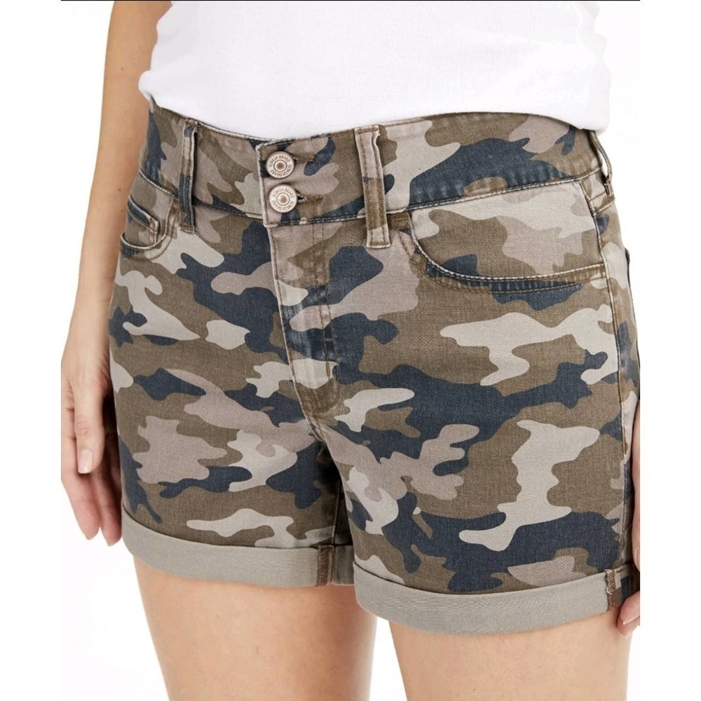 Rewash Camo Denim Shorts Mid Rise Cuffed Stretch NWT